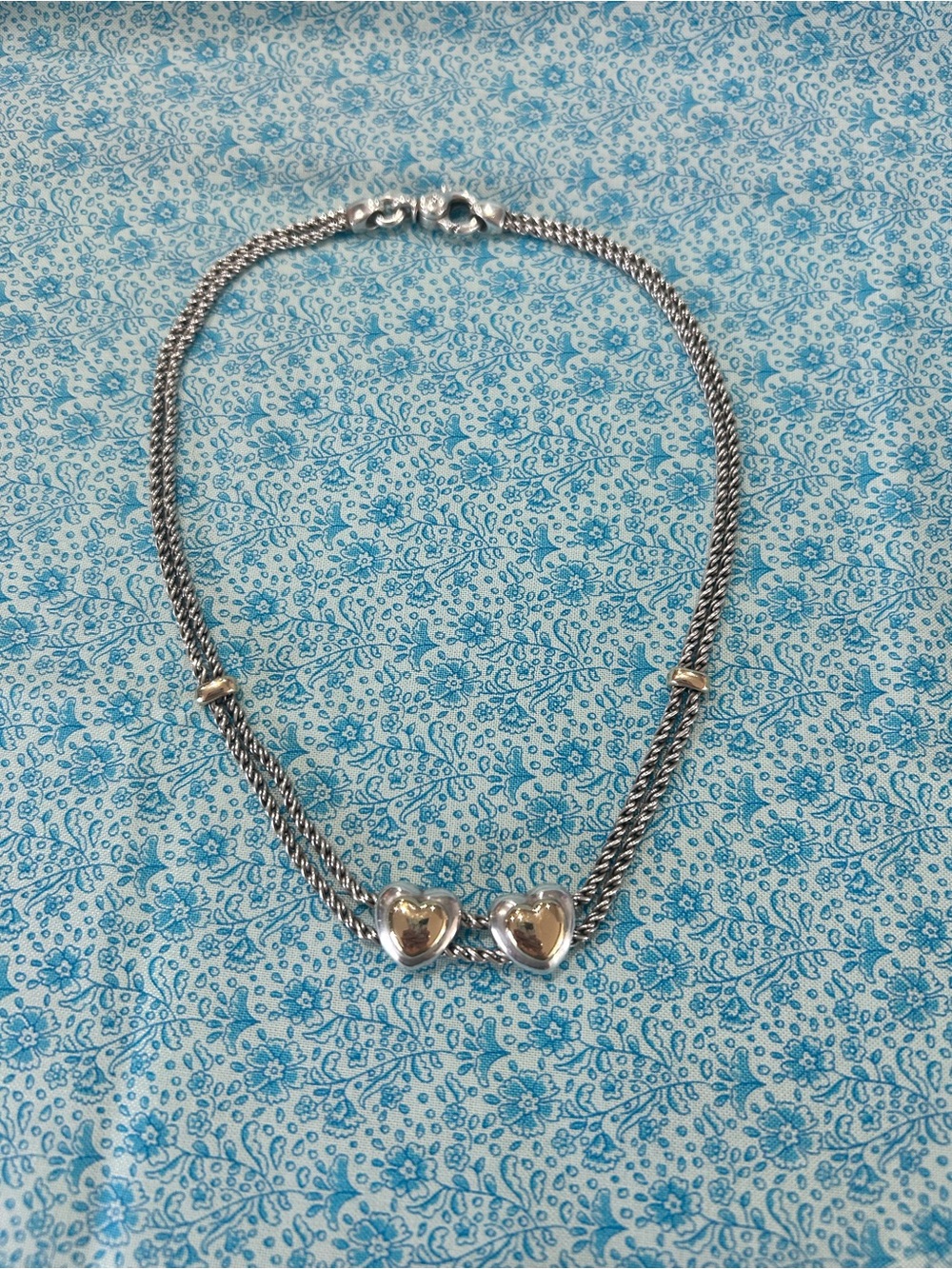 Tiffany & Co. Sterling Silver and 18K Yellow Gold Double Slide Hearts Necklace